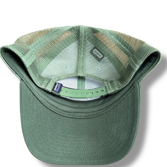 Patagonia Trucker Hat Mesh Cap Green Tan Logo Mountains Outdoor‎ Snap Back - Picture 5 of 8